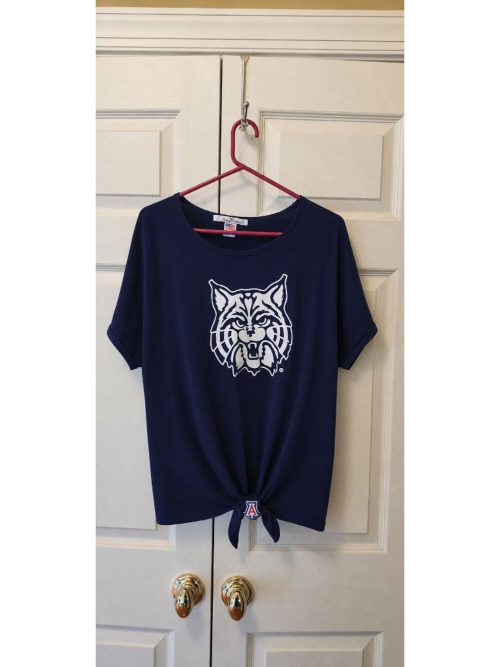 New Flying Colors Arizona Wildcats Navy Blue Rolled Sleeve Tie Front Top Size XL